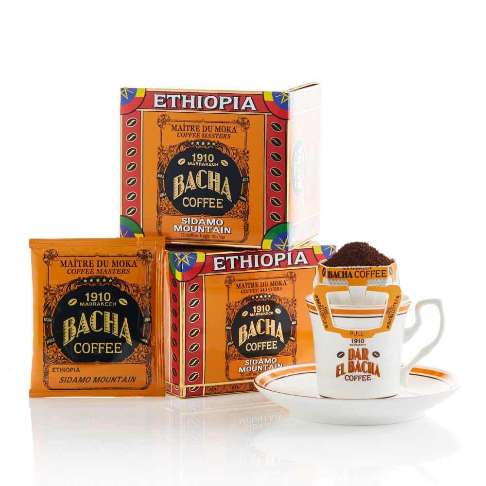 Bacha Coffee, Medium-Dark Roast, Single-Serve Filter Coffee Bags, 12-Count