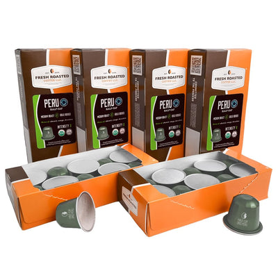 Fresh Roasted Coffee, Organic Peru Water‑Processed Half‑Caf, Espresso Pods, 24 ct