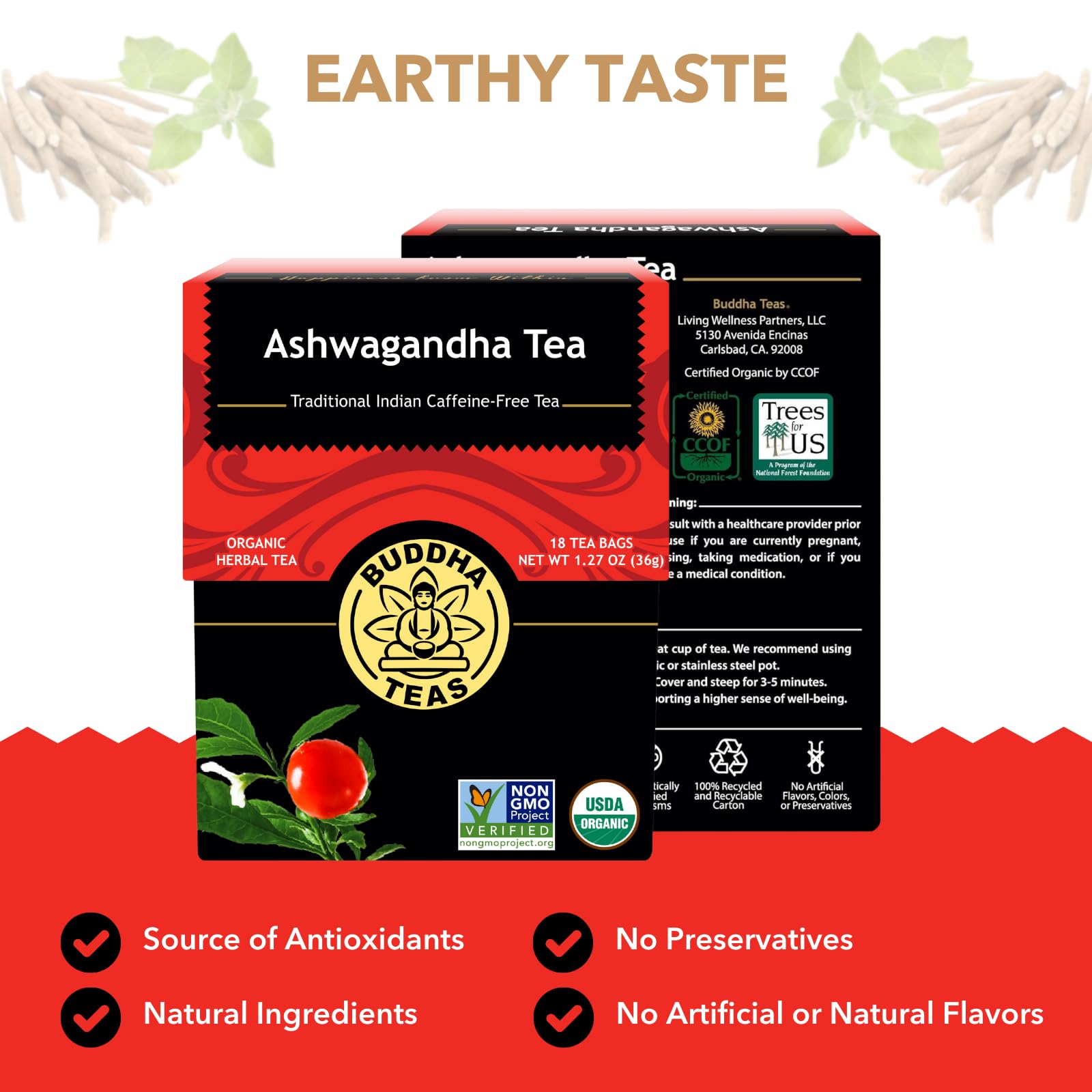 Buddha Teas, Ashwagandha Root Tea – Herbal Tea, 18 Tea Bags