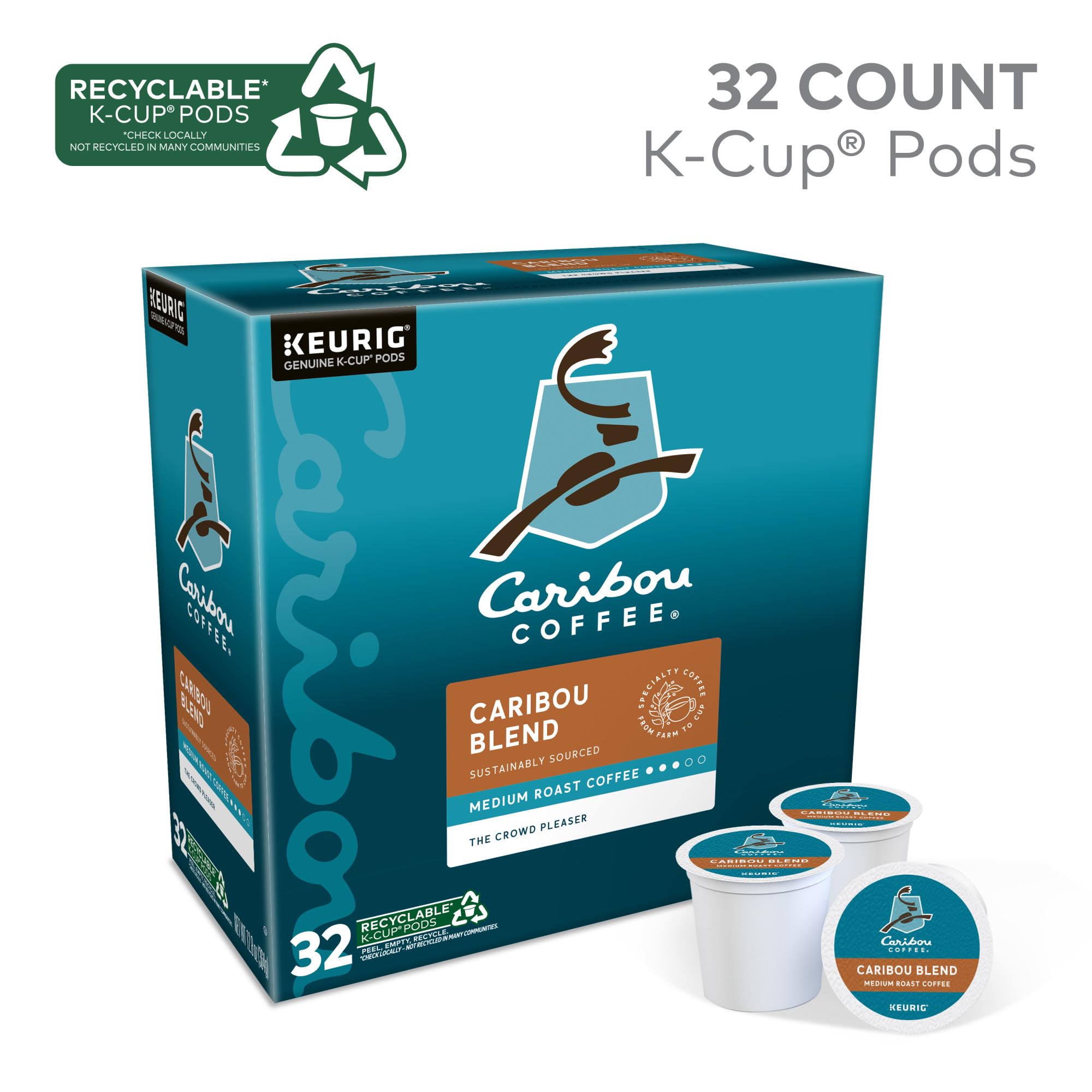 Caribou Coffee, Indonesia Coffee Caramel Medium Roast, 32 K-Cup Pods