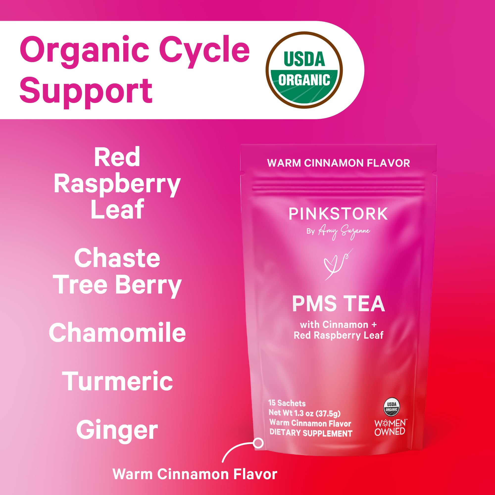 Pink Stork, Organic PMS Tea – Warm Cinnamon, 15 Sachets