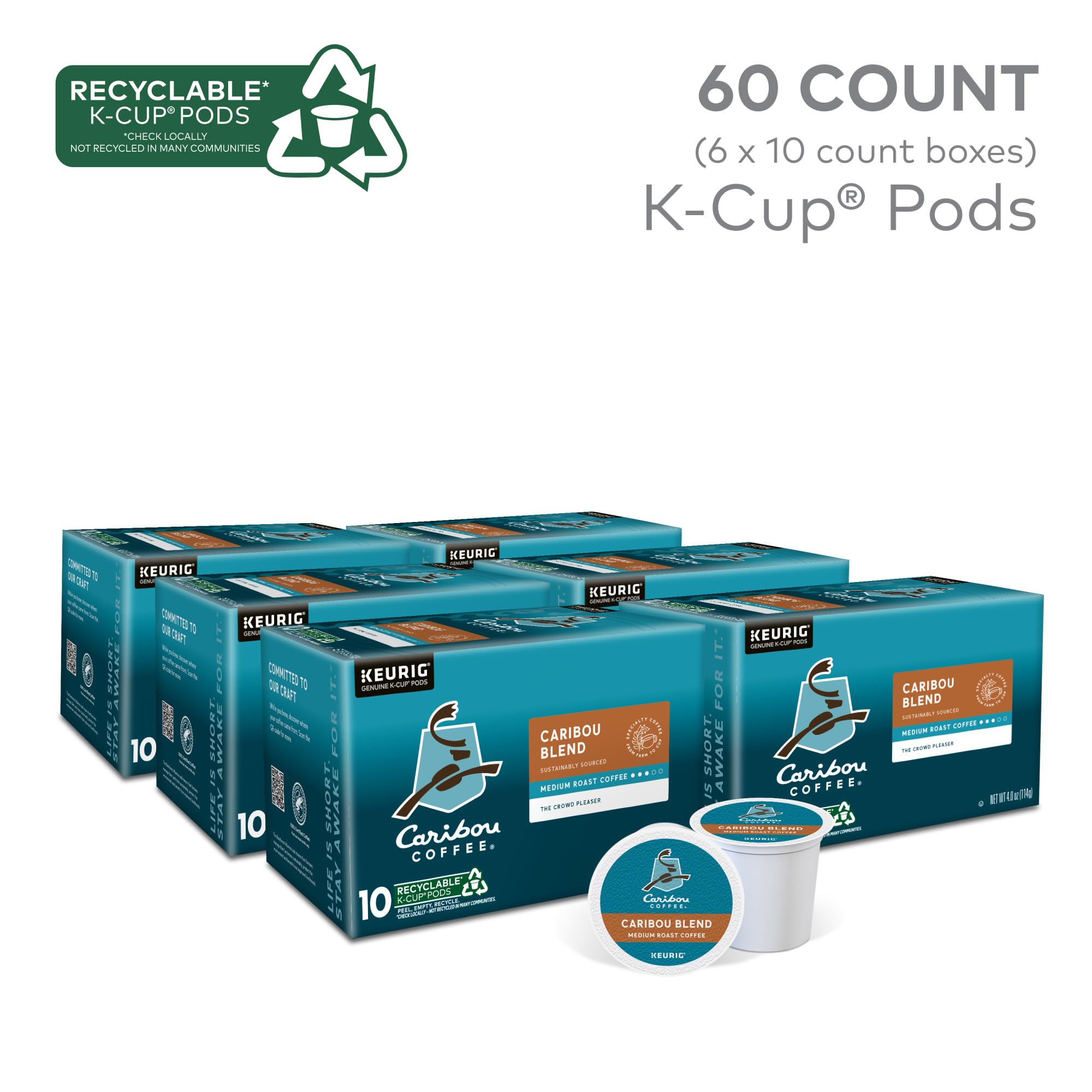 Caribou Coffee, Indonesia Coffee Chocolate Medium Roast, 60 K-Cup Pods