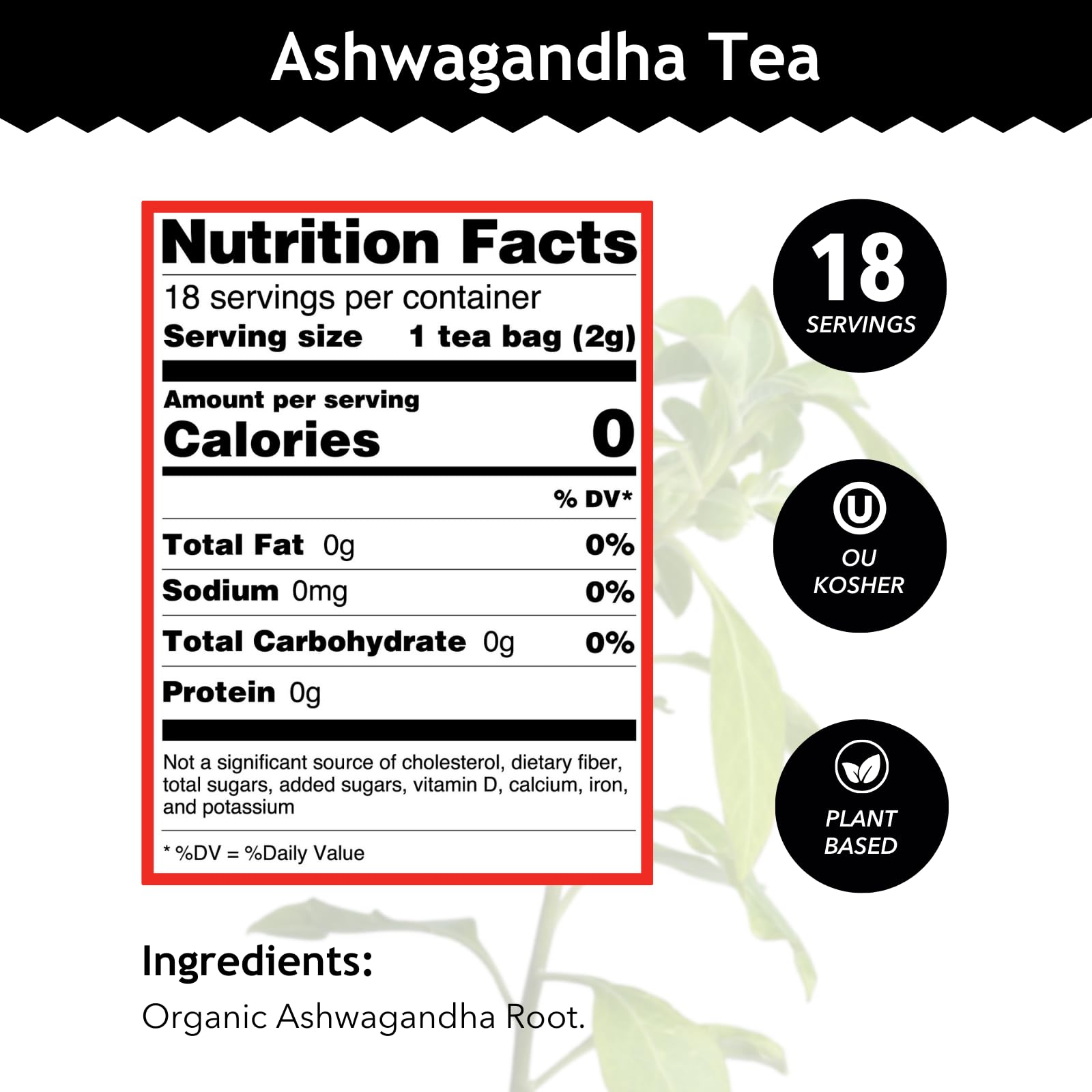 Buddha Teas, Ashwagandha Root Tea – Herbal Tea, 18 Tea Bags