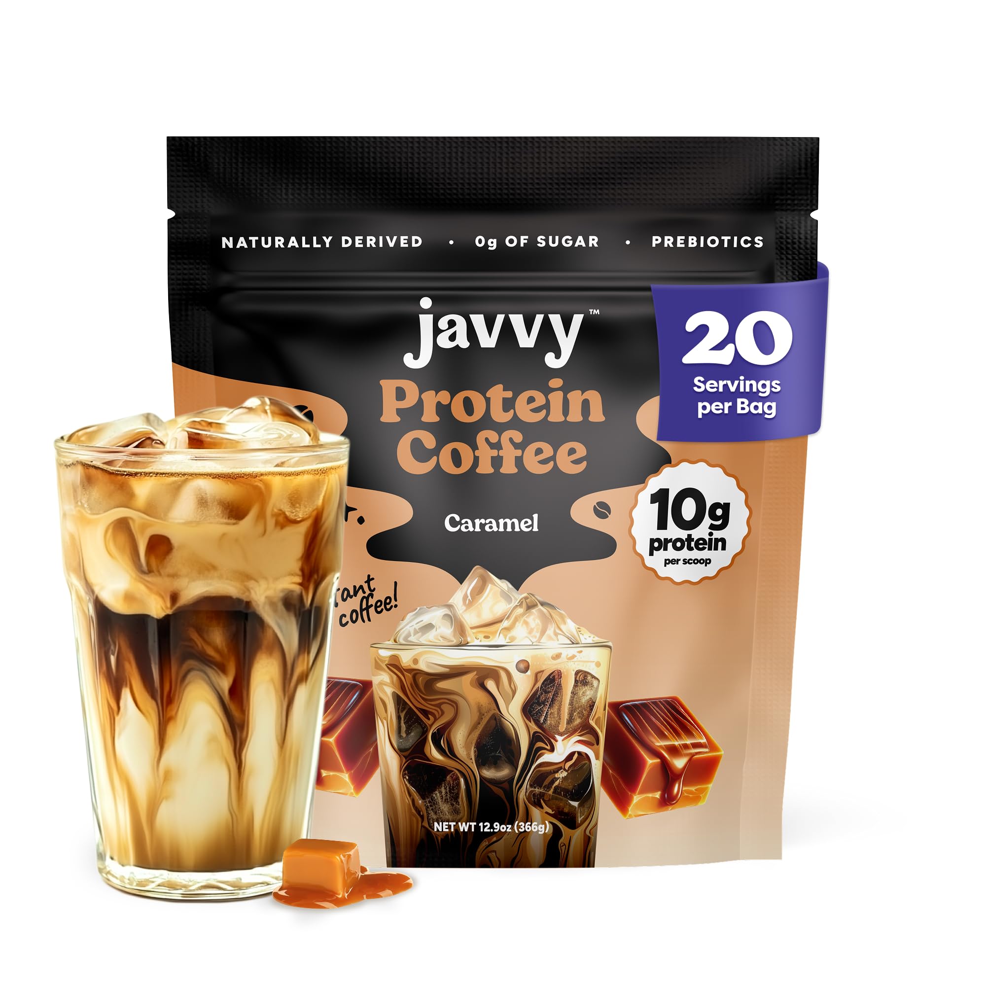 Javvy Caramel Protein Iced Coffee, Instant, 20 Servings