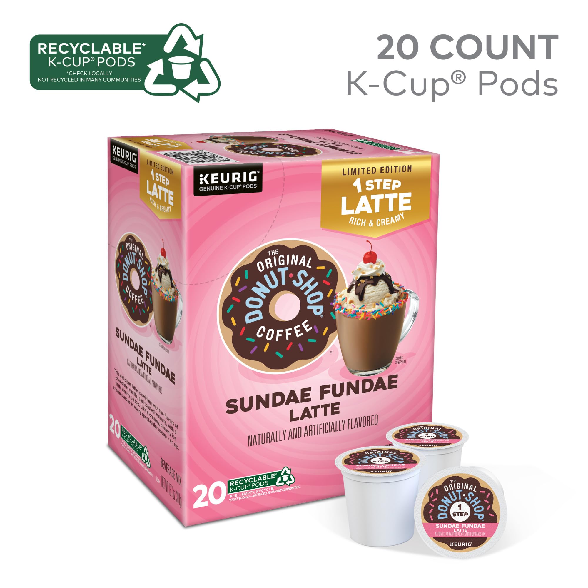 The Original Donut Shop, Sundae Fundae Latte, 20 K-Cup Pods