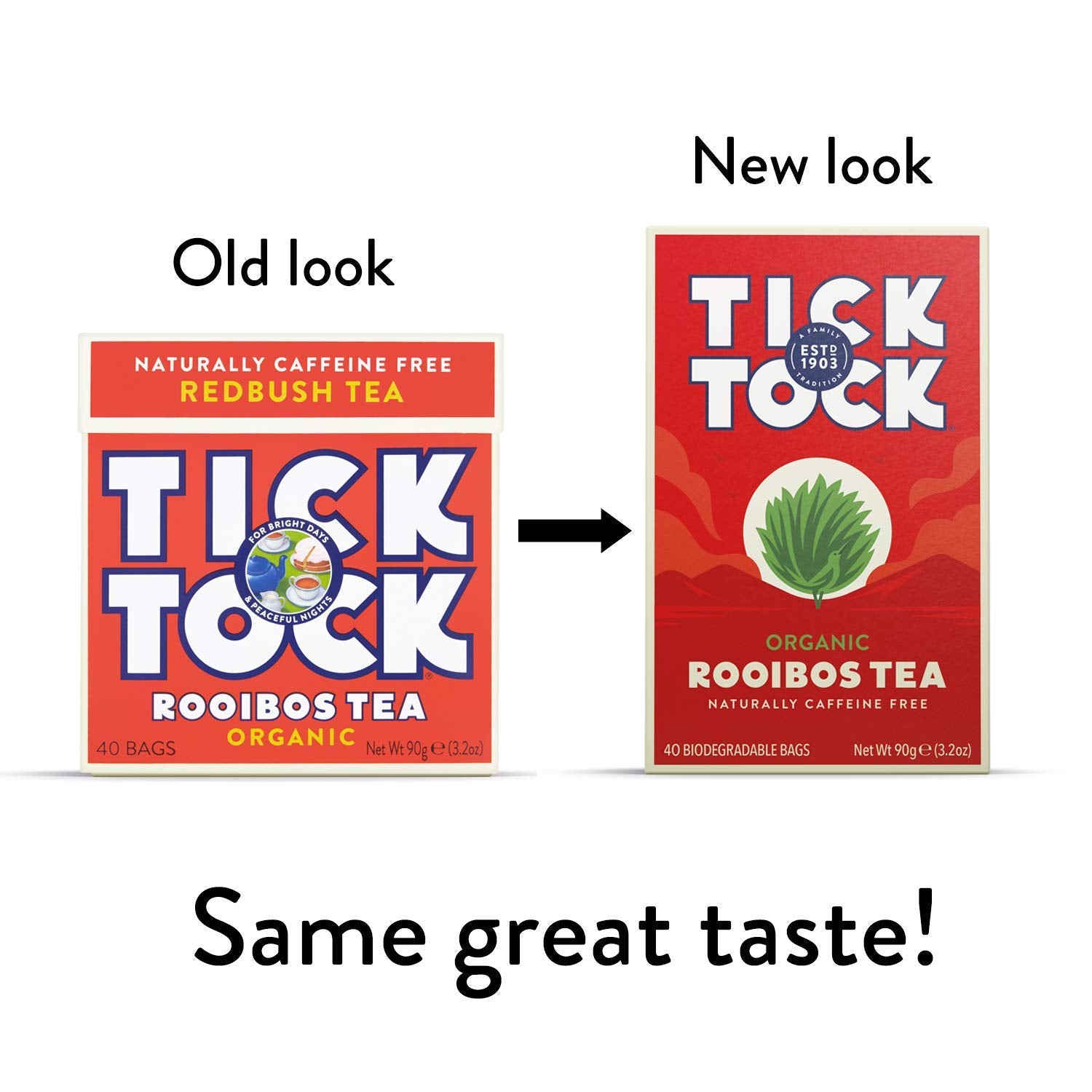 Tick Tock, Organic Rooibos Original, 40 Tea Bags