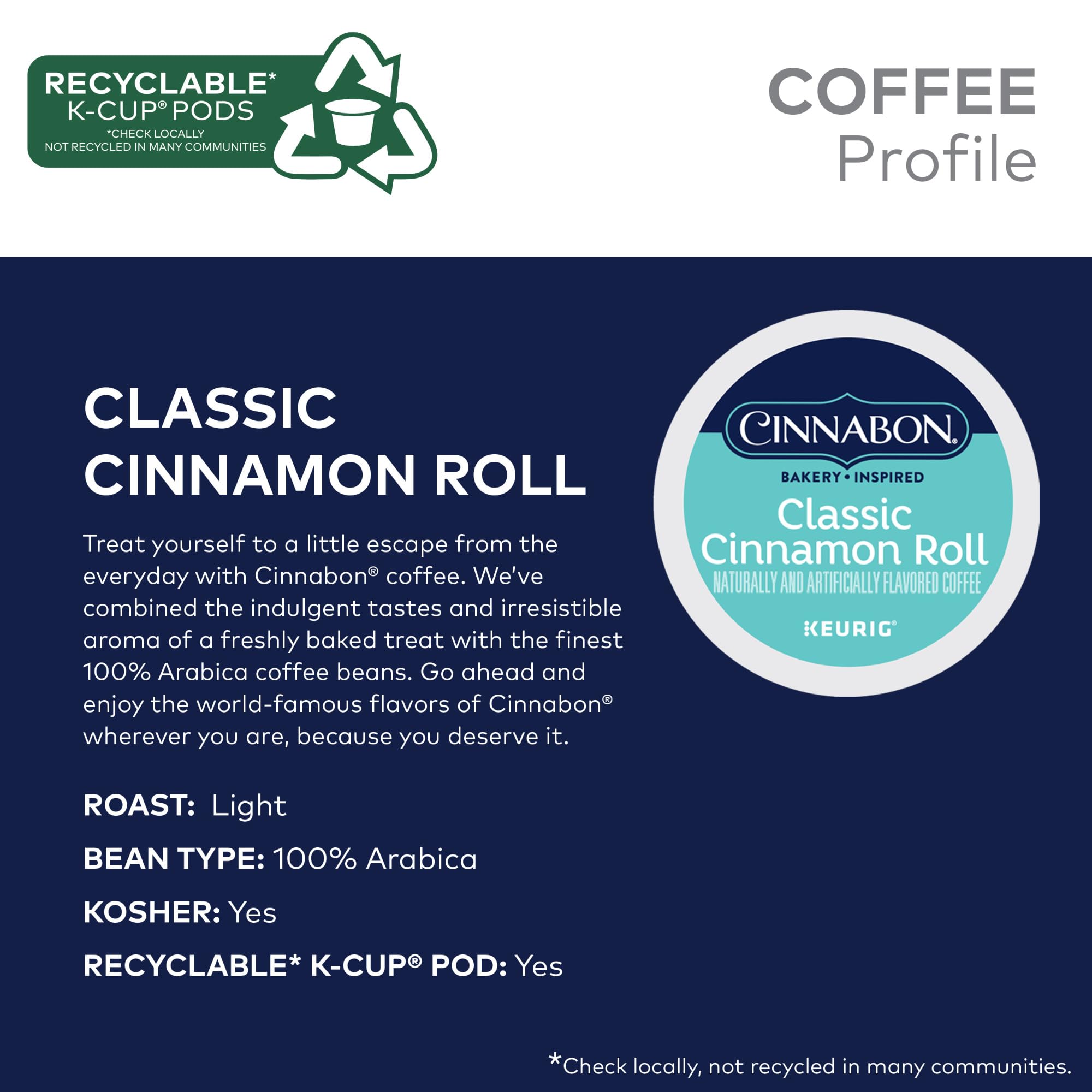 CINNABON, Coffee Cinnamon Light Roast, 48 K-Cup Pods