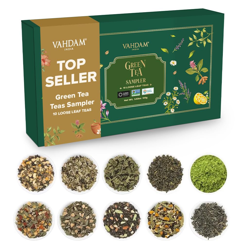 VAHDAM 10‑Flavor Green Tea Sampler, Loose Leaf