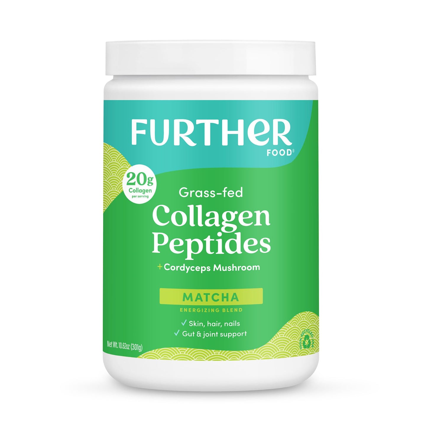Further Food, Matcha Collagen Peptides and Cordyceps Powder, 10.62 oz