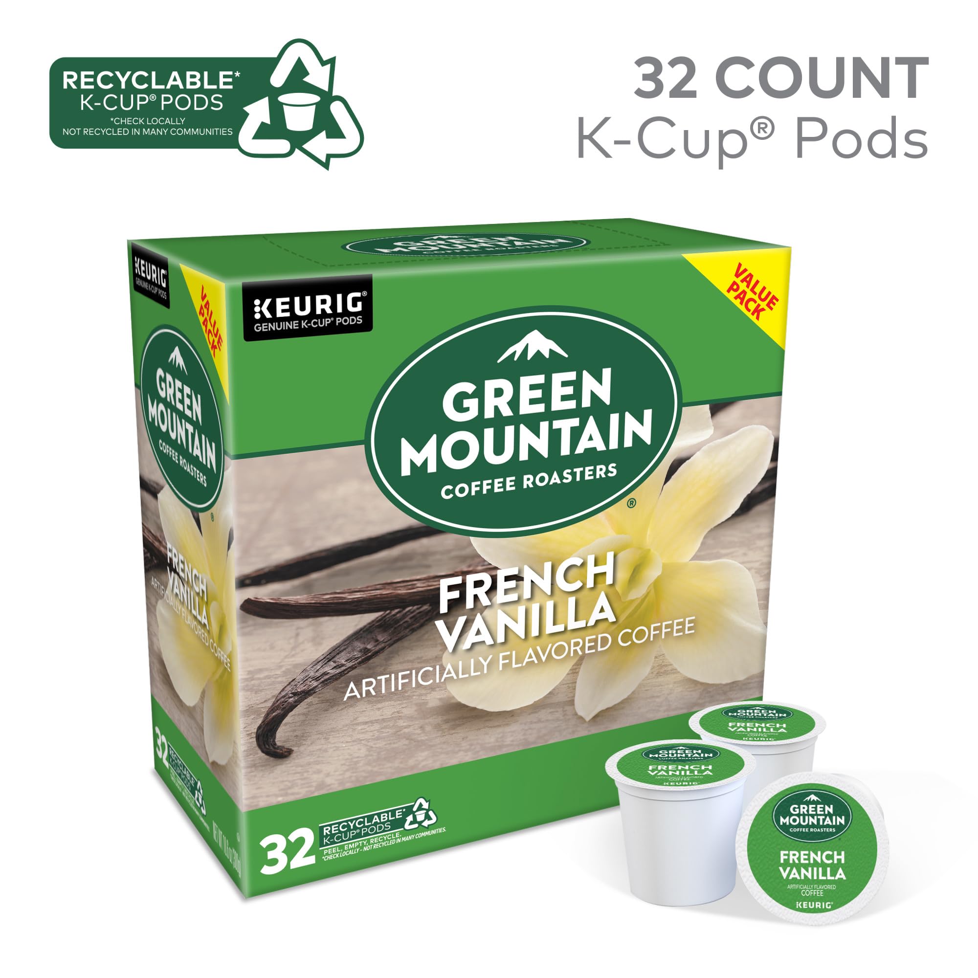 Green Mountain Coffee Roasters, Coffee Vanilla Light Roast, 32 K-Cup Pods