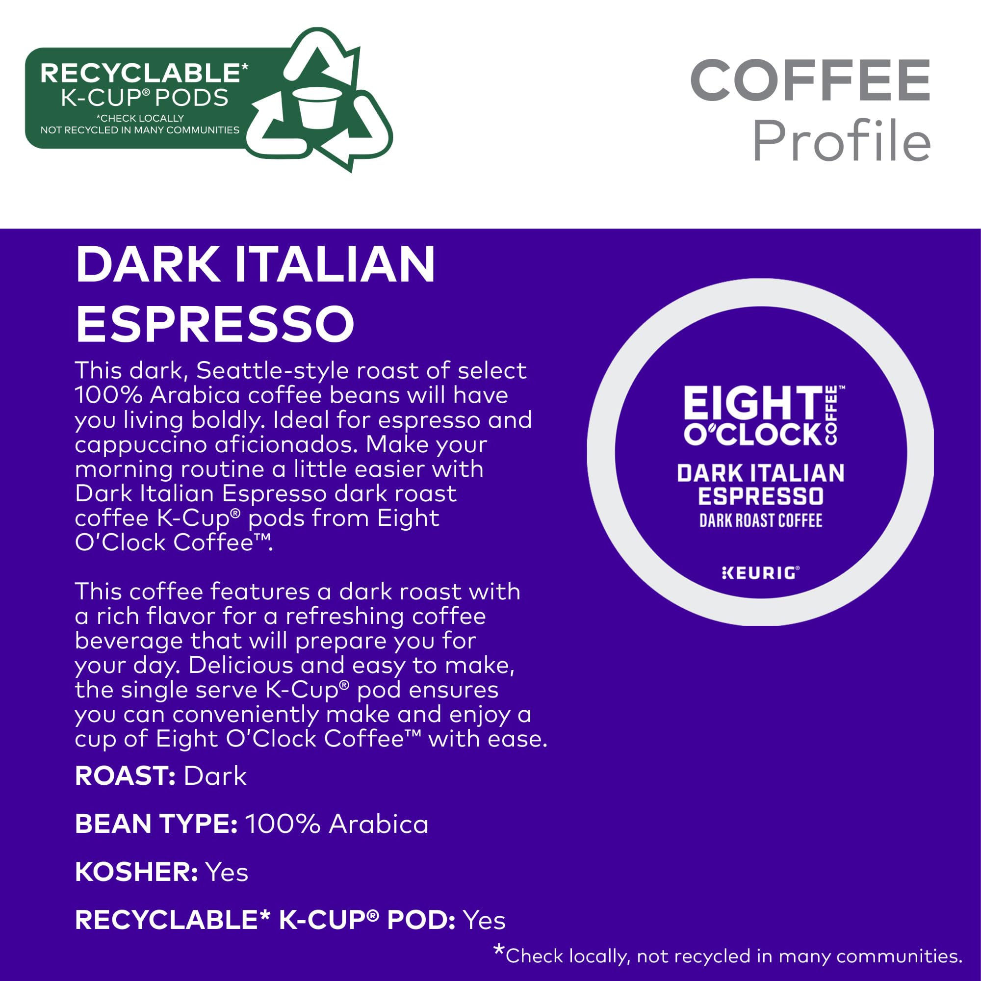 Eight O'Clock Coffee, Coffee Dark Roast, 12 K-Cup Pods