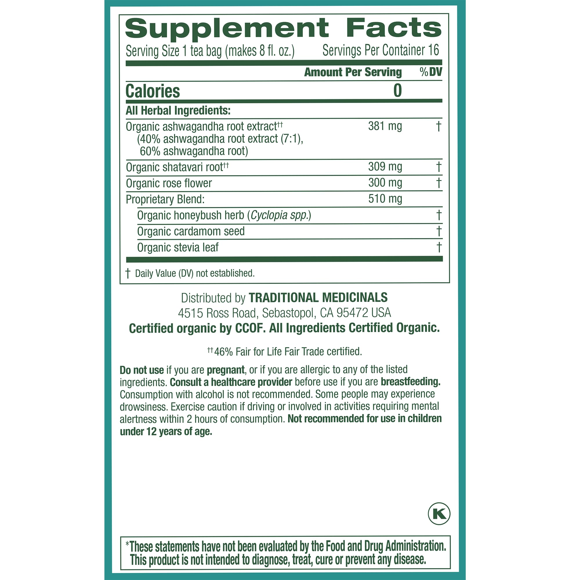 Traditional Medicinals, Organic Stress Ease Calm Tea, 16 Tea Bags