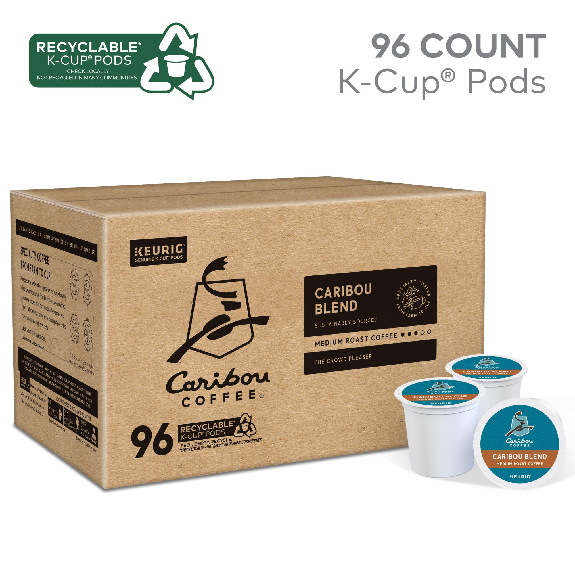 Caribou Coffee, Indonesia Coffee Chocolate Medium Roast, 96 K-Cup Pods