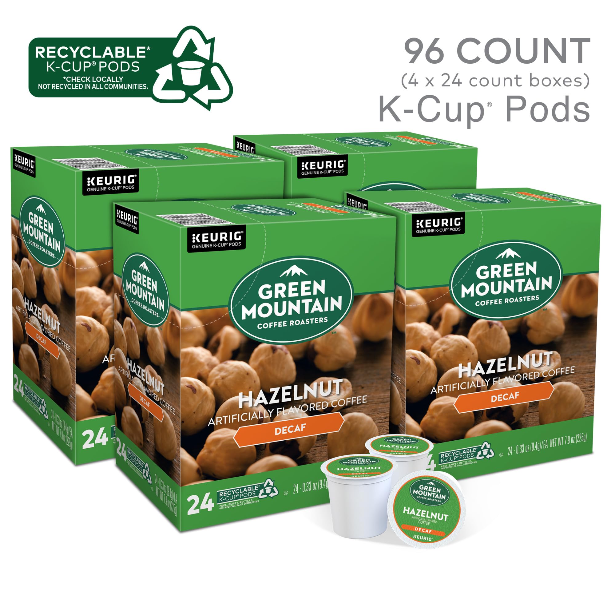 Green Mountain Coffee Roasters, Coffee Hazelnut Light Roast, 96 K-Cup Pods