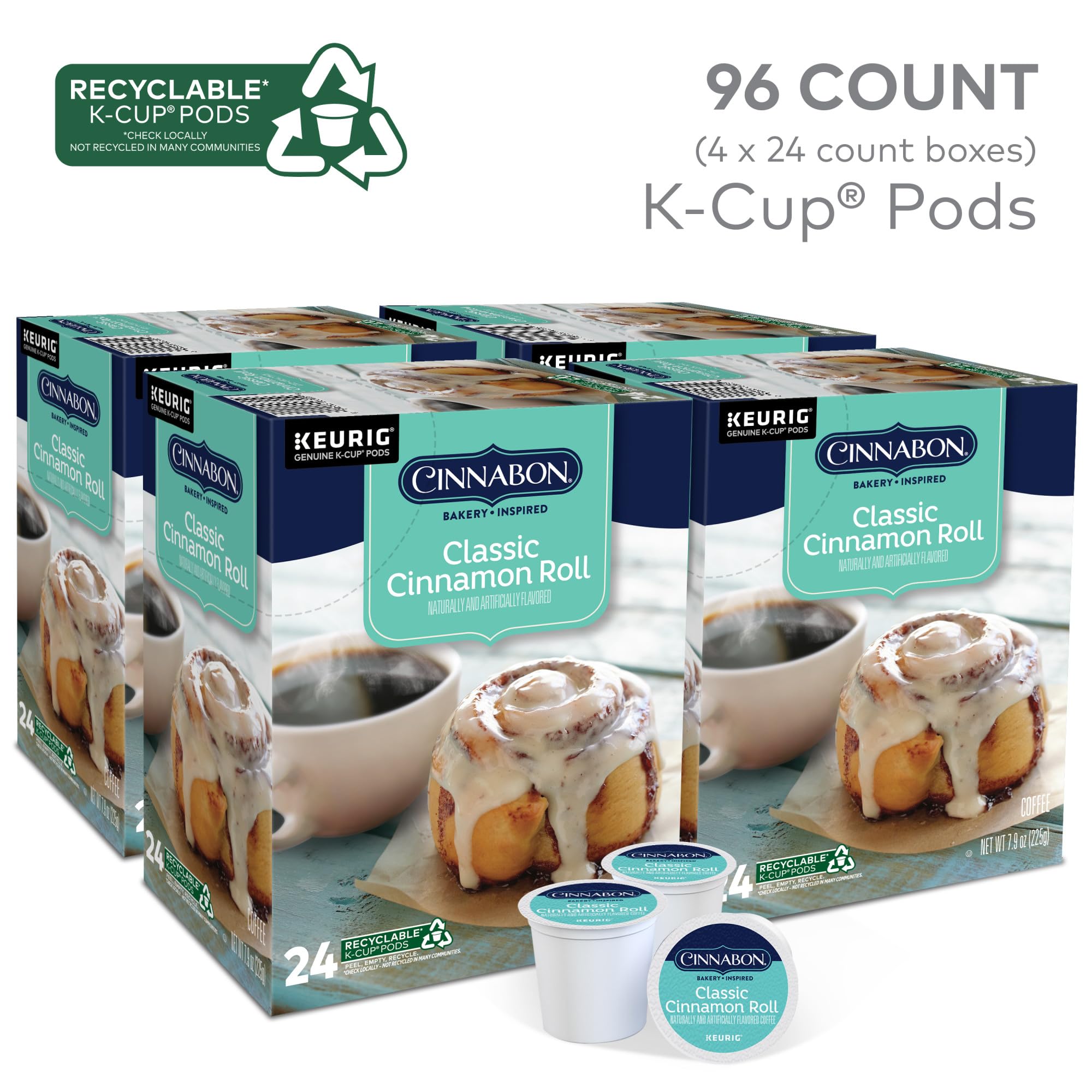 CINNABON, Coffee Cinnamon Light Roast, 96 K-Cup Pods